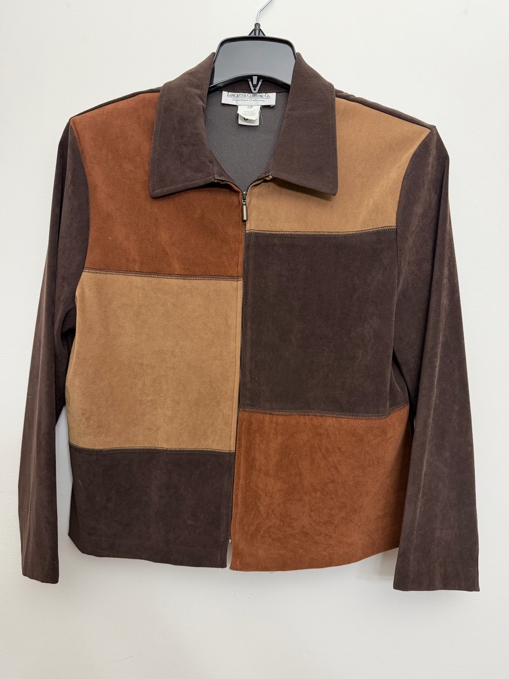 Vintage Y2K Colorblock Faux Suede Zip Jacket Size 12P Earth Tones